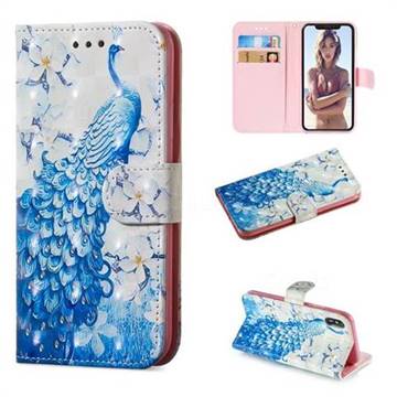 Blue Peacock 3D Painted Leather Wallet Phone Case for iPhone XS / iPhone X(5.8 inch)
