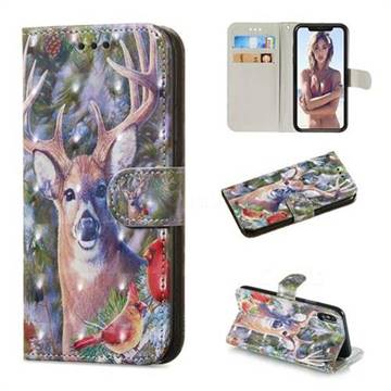 Elk Deer 3D Painted Leather Wallet Phone Case for iPhone XS / iPhone X(5.8 inch)