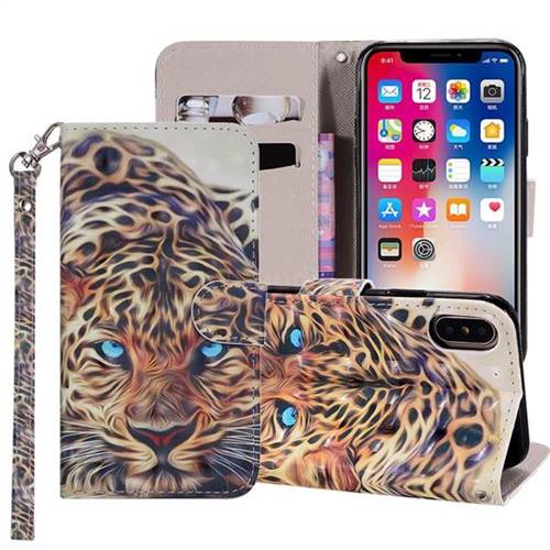 Leopard 3D Painted Leather Phone Wallet Case Cover for iPhone XS / iPhone X(5.8 inch)