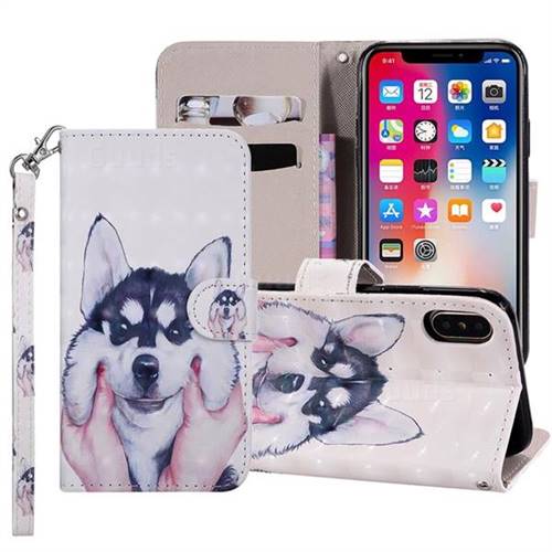 Husky Dog 3D Painted Leather Phone Wallet Case Cover for iPhone XS / iPhone X(5.8 inch)