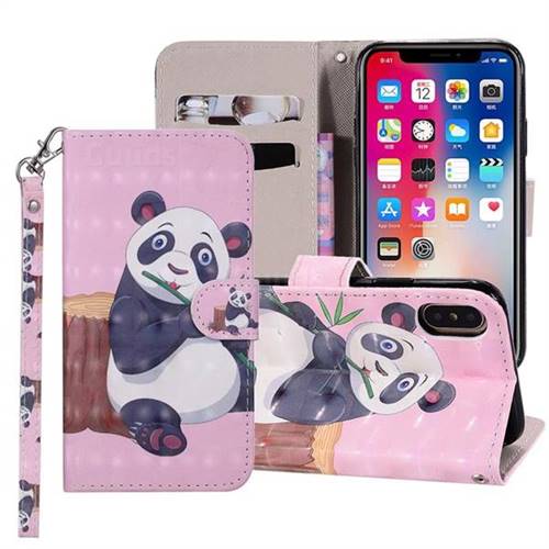 Happy Panda 3D Painted Leather Phone Wallet Case Cover for iPhone XS / iPhone X(5.8 inch)