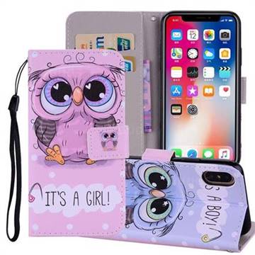 Lovely Owl PU Leather Wallet Phone Case Cover for iPhone XS / iPhone X(5.8 inch)