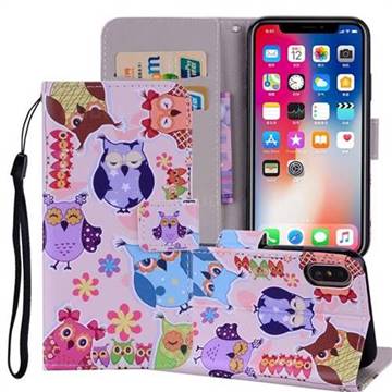 Colorful Owls PU Leather Wallet Phone Case Cover for iPhone XS / iPhone X(5.8 inch)
