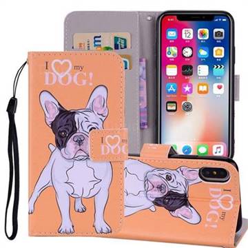 Love Dog PU Leather Wallet Phone Case Cover for iPhone XS / iPhone X(5.8 inch)