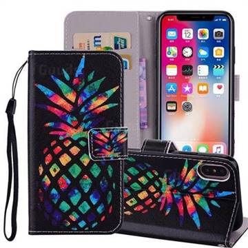 Colorful Pineapple PU Leather Wallet Phone Case Cover for iPhone XS / iPhone X(5.8 inch)