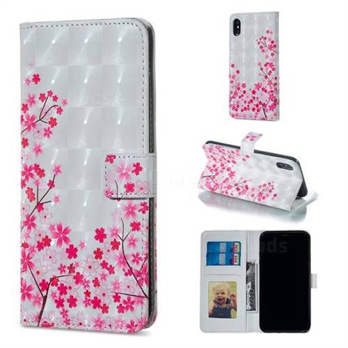 Cherry Blossom 3D Painted Leather Phone Wallet Case for iPhone XS / iPhone X(5.8 inch)