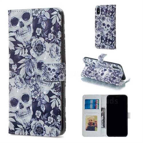 Skull Flower 3D Painted Leather Phone Wallet Case for iPhone XS / iPhone X(5.8 inch)