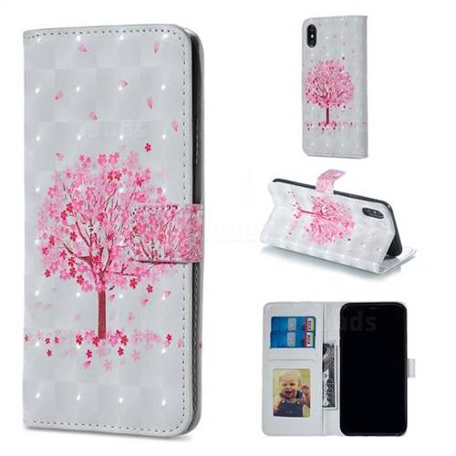 Sakura Flower Tree 3D Painted Leather Phone Wallet Case for iPhone XS / iPhone X(5.8 inch)