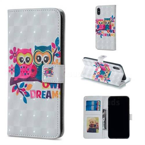 Couple Owl 3D Painted Leather Phone Wallet Case for iPhone XS / iPhone X(5.8 inch)