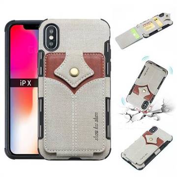 Maple Pattern Canvas Multi-function Leather Phone Back Cover for iPhone XS / iPhone X(5.8 inch) - Gray