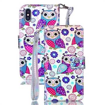 Happy Owl Blue Ray Light PU Leather Wallet Case for iPhone XS / iPhone X(5.8 inch)