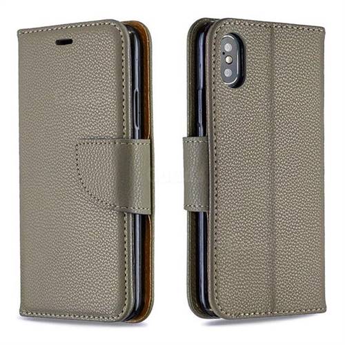 Classic Luxury Litchi Leather Phone Wallet Case for iPhone XS / iPhone X(5.8 inch) - Gray