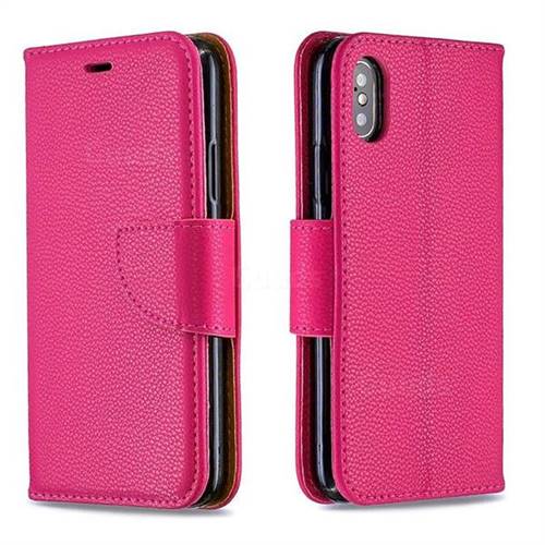 Classic Luxury Litchi Leather Phone Wallet Case for iPhone XS / iPhone X(5.8 inch) - Rose
