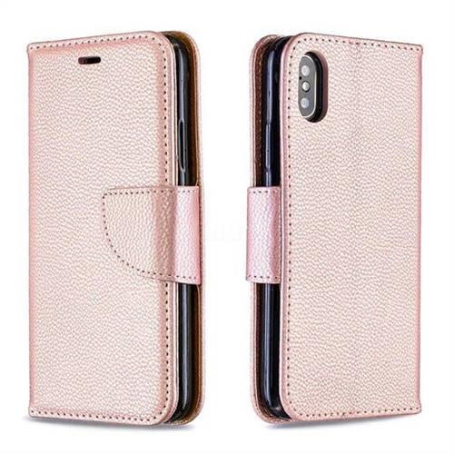 Classic Luxury Litchi Leather Phone Wallet Case for iPhone XS / iPhone X(5.8 inch) - Golden