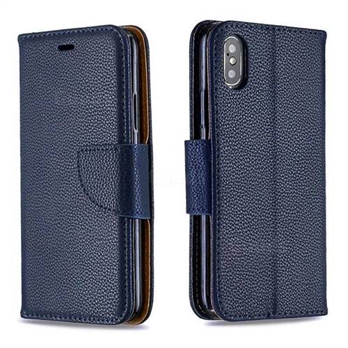 Classic Luxury Litchi Leather Phone Wallet Case for iPhone XS / iPhone X(5.8 inch) - Blue