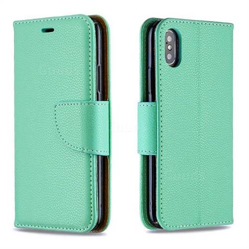Classic Luxury Litchi Leather Phone Wallet Case for iPhone XS / iPhone X(5.8 inch) - Green