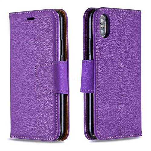 Classic Luxury Litchi Leather Phone Wallet Case for iPhone XS / iPhone X(5.8 inch) - Purple