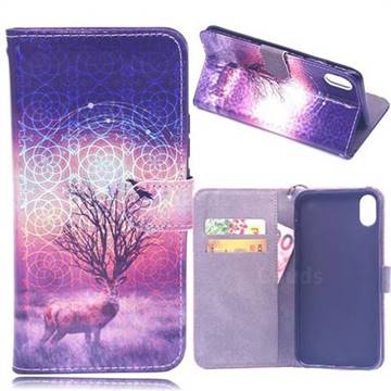 Elk Deer Laser Light PU Leather Wallet Case for iPhone XS / iPhone X(5.8 inch)