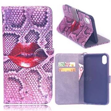 Snake Lips Laser Light PU Leather Wallet Case for iPhone XS / iPhone X(5.8 inch)