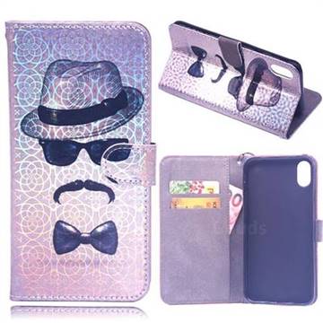 Faceless Man Laser Light PU Leather Wallet Case for iPhone XS / iPhone X(5.8 inch)