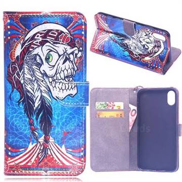 Tribal Feather Skull Laser Light PU Leather Wallet Case for iPhone XS / iPhone X(5.8 inch)
