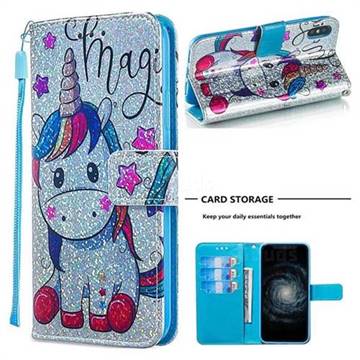 Star Unicorn Sequins Painted Leather Wallet Case for iPhone XS / iPhone X(5.8 inch)