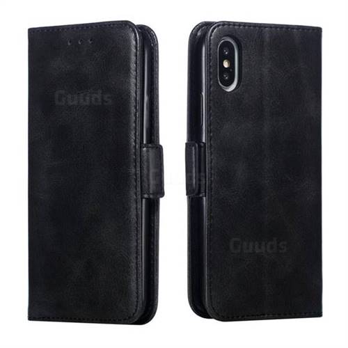 Retro Classic Calf Pattern Leather Wallet Phone Case for iPhone XS / iPhone X(5.8 inch) - Black