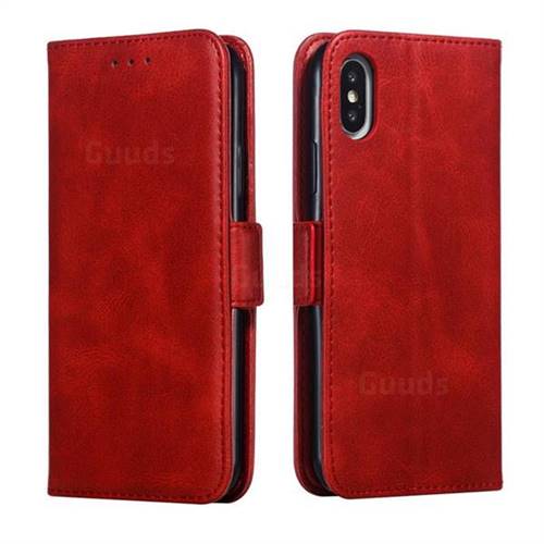 Retro Classic Calf Pattern Leather Wallet Phone Case for iPhone XS / iPhone X(5.8 inch) - Red