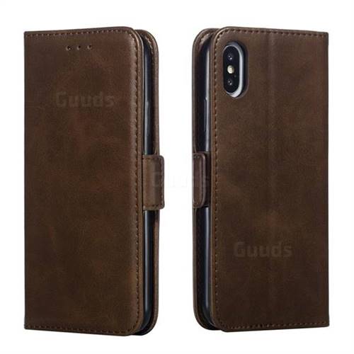 Retro Classic Calf Pattern Leather Wallet Phone Case for iPhone XS / iPhone X(5.8 inch) - Brown