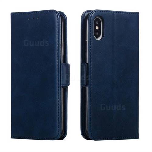 Retro Classic Calf Pattern Leather Wallet Phone Case for iPhone XS / iPhone X(5.8 inch) - Blue