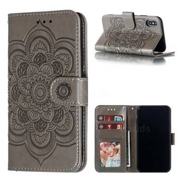 Intricate Embossing Datura Solar Leather Wallet Case for iPhone XS / iPhone X(5.8 inch) - Gray