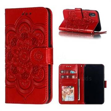 Intricate Embossing Datura Solar Leather Wallet Case for iPhone XS / iPhone X(5.8 inch) - Red