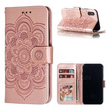 Intricate Embossing Datura Solar Leather Wallet Case for iPhone XS / iPhone X(5.8 inch) - Rose Gold
