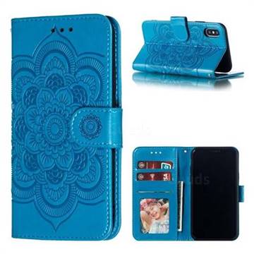 Intricate Embossing Datura Solar Leather Wallet Case for iPhone XS / iPhone X(5.8 inch) - Blue