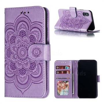 Intricate Embossing Datura Solar Leather Wallet Case for iPhone XS / iPhone X(5.8 inch) - Purple