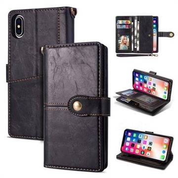 Retro Luxury Multipurpose Purse Phone Case for iPhone XS / iPhone X(5.8 inch) - Black