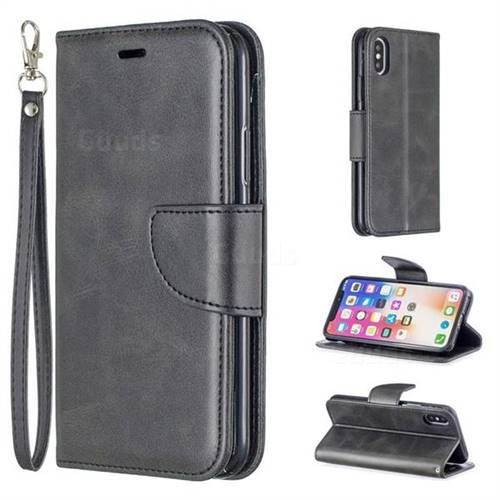 Classic Sheepskin PU Leather Phone Wallet Case for iPhone XS / iPhone X(5.8 inch) - Black