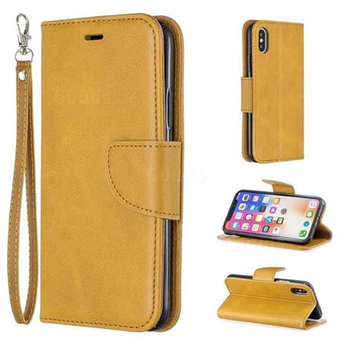 Classic Sheepskin PU Leather Phone Wallet Case for iPhone XS / iPhone X(5.8 inch) - Yellow