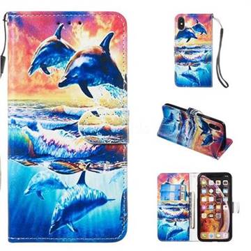 Couple Dolphin Smooth Leather Phone Wallet Case for iPhone XS / iPhone X(5.8 inch)