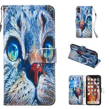 Blue Cat Smooth Leather Phone Wallet Case for iPhone XS / iPhone X(5.8 inch)