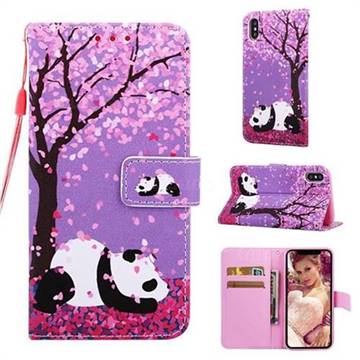 Cherry Blossom Panda Matte Leather Wallet Phone Case for iPhone XS / iPhone X(5.8 inch)