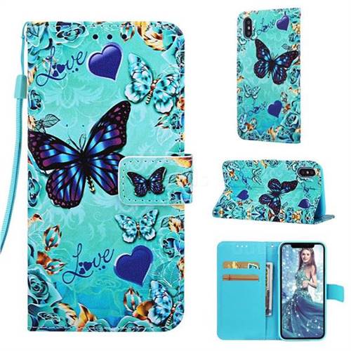 Love Butterfly Matte Leather Wallet Phone Case for iPhone XS / iPhone X(5.8 inch)