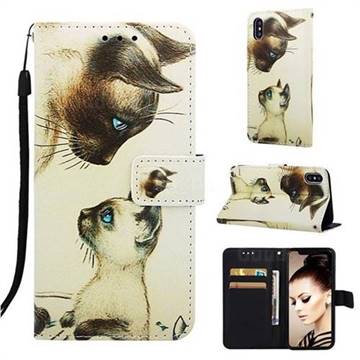 Cat Confrontation Matte Leather Wallet Phone Case for iPhone XS / iPhone X(5.8 inch)