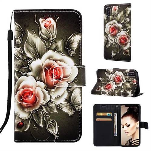 Black Rose Matte Leather Wallet Phone Case for iPhone XS / iPhone X(5.8 inch)