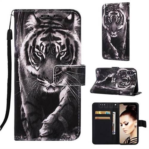 Black and White Tiger Matte Leather Wallet Phone Case for iPhone XS / iPhone X(5.8 inch)