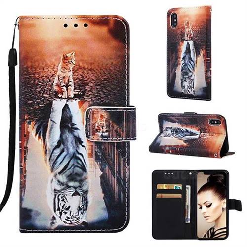 Cat and Tiger Matte Leather Wallet Phone Case for iPhone XS / iPhone X(5.8 inch)
