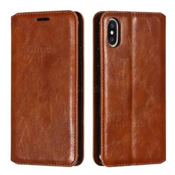 Retro Slim Magnetic Crazy Horse PU Leather Wallet Case for iPhone XS / iPhone X(5.8 inch) - Brown