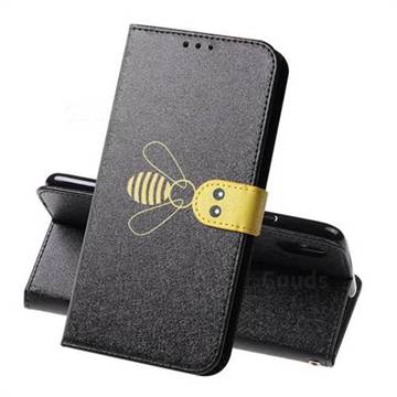 Silk Texture Bee Pattern Leather Phone Case for iPhone XS / iPhone X(5.8 inch) - Black