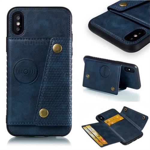 Retro Multifunction Card Slots Stand Leather Coated Phone Back Cover for iPhone XS / iPhone X(5.8 inch) - Blue