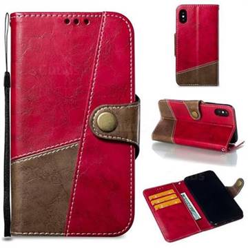 Retro Magnetic Stitching Wallet Flip Cover for iPhone XS / iPhone X(5.8 inch) - Rose Red